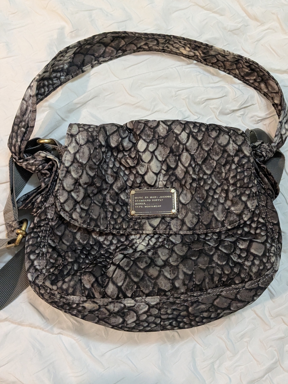 Marc by Marc Jacobs Snake-Print Shoulder Bag in Gray and Black